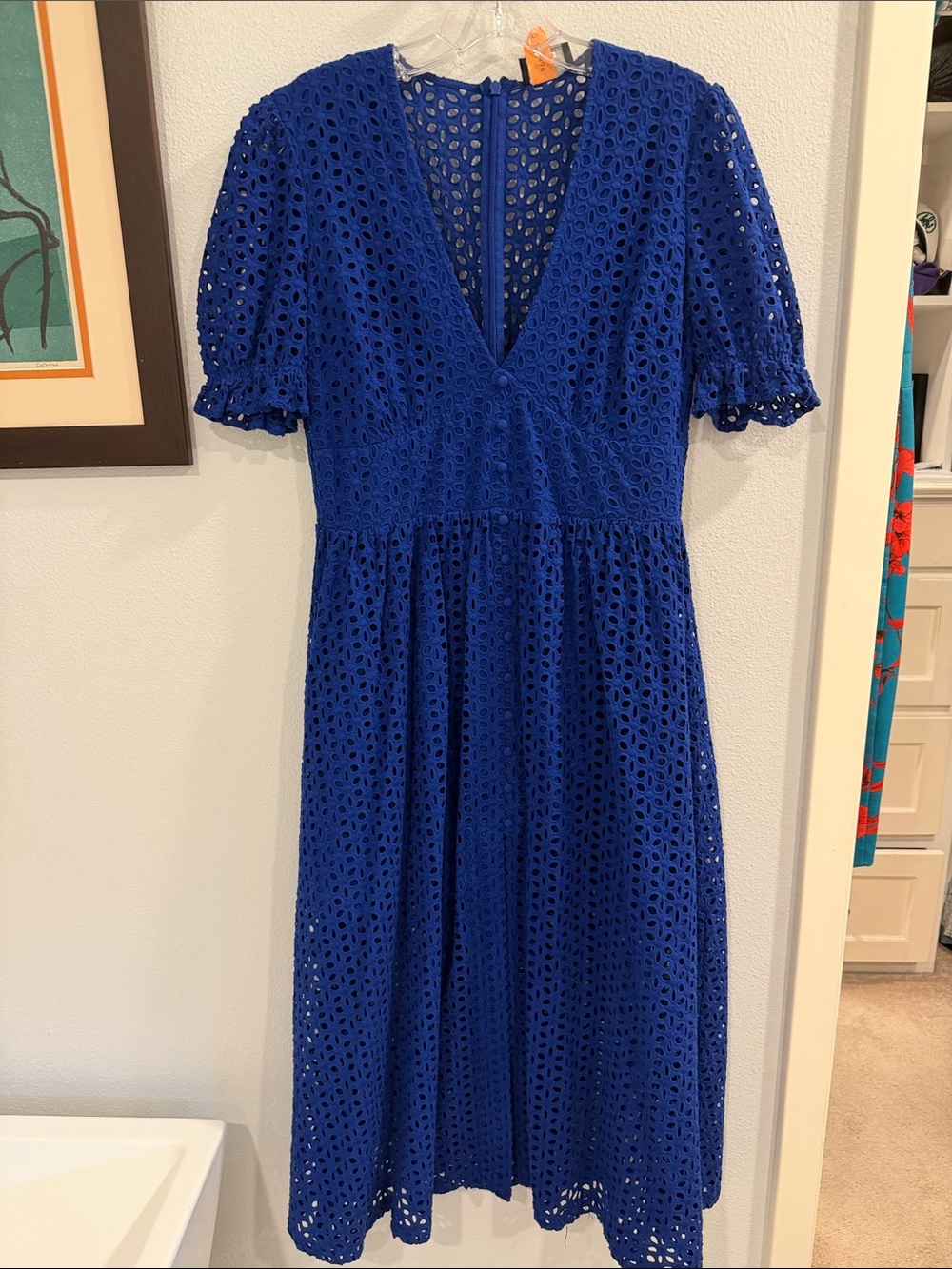Bardot Cobalt Blue Eyelet V-Neck Midi Dress